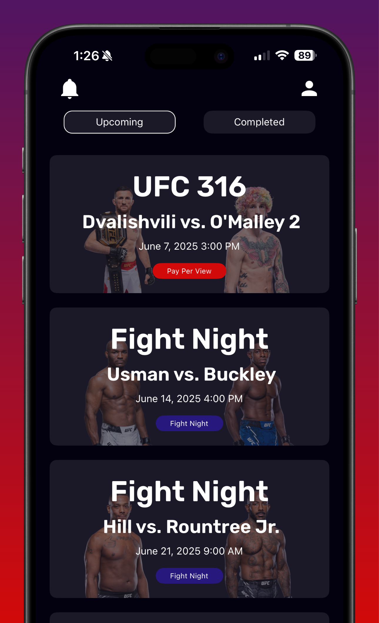 View upcoming UFC events