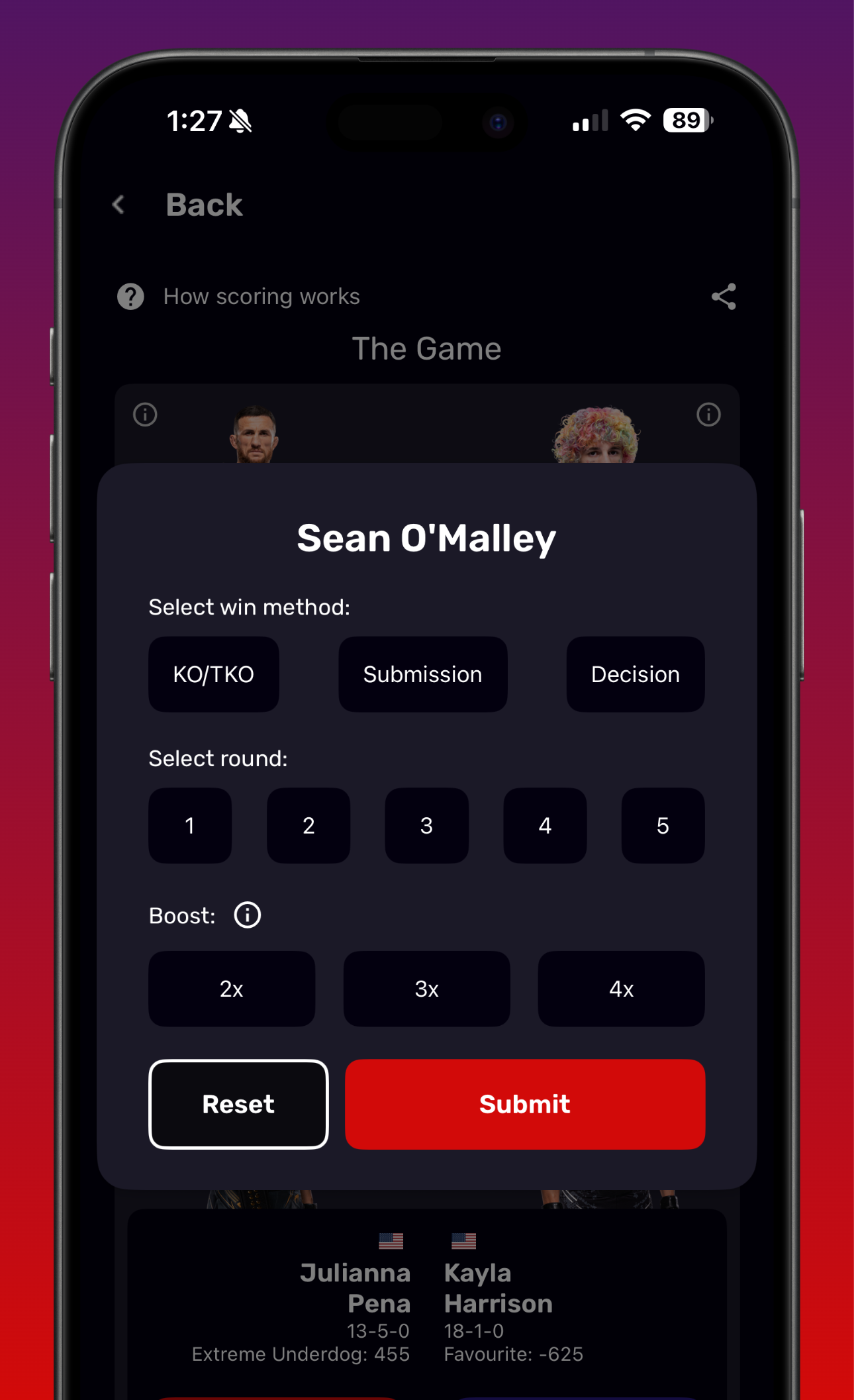 Make fight picks and boost the ones you're confident in